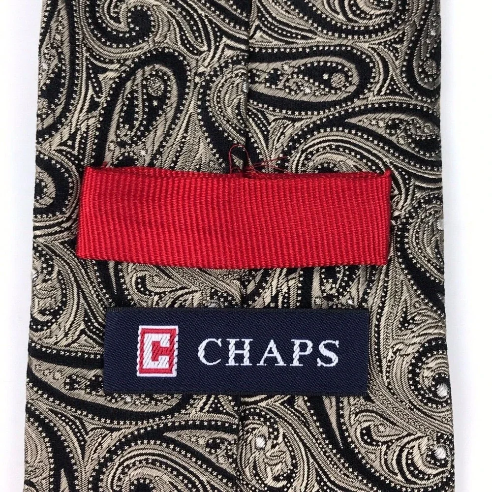 Chaps Ralph Lauren Men's Tie 100% Silk Light Brown Tan Black Paisley Necktie 58